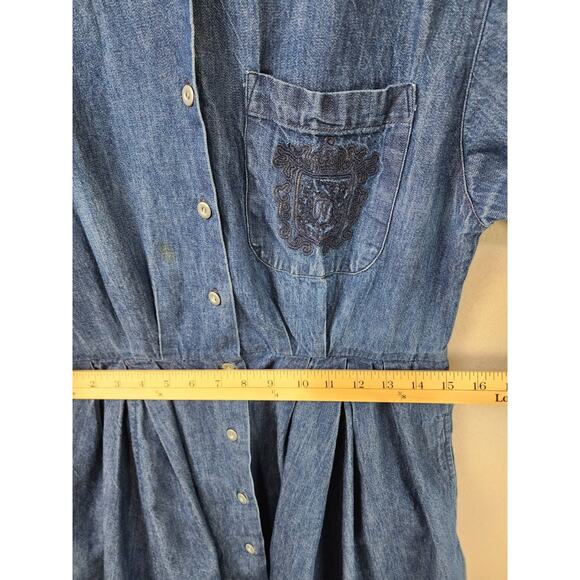 Nantucket Denim Shirt Dress Size 10 Pleated Skirt Long Sleeve Button Front - Picture 6 of 9